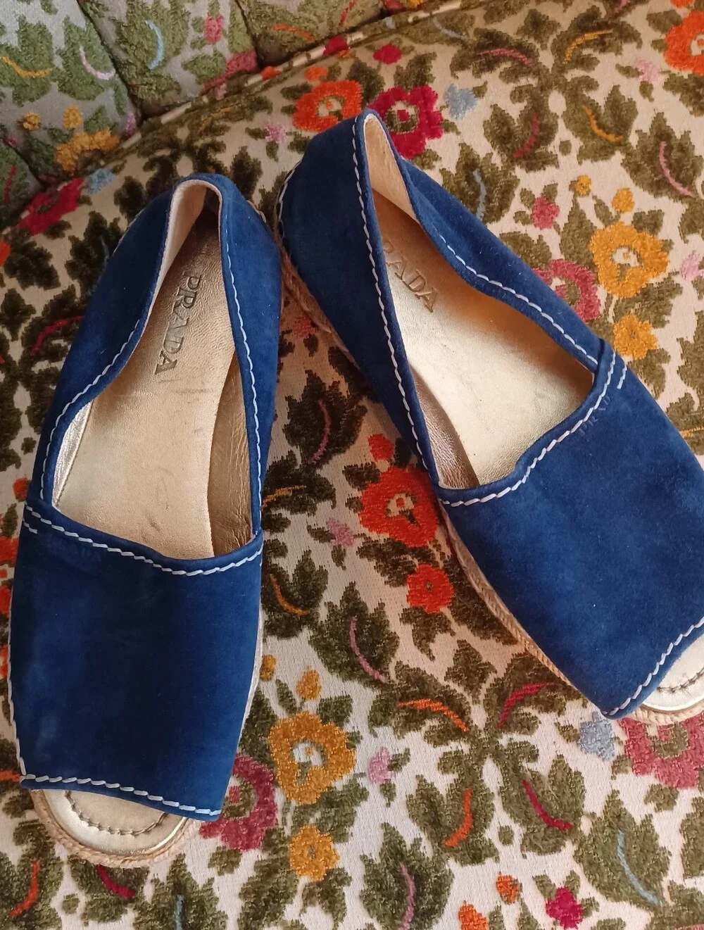 Prada Blue Suede Espadrille Platform Slip-Ons 39.5